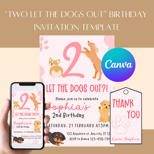 "TWO Let the Dogs Out?!" Birthday Invitation