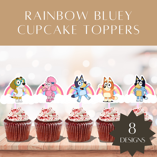 Printable Rainbow Bluey Cupcake Toppers