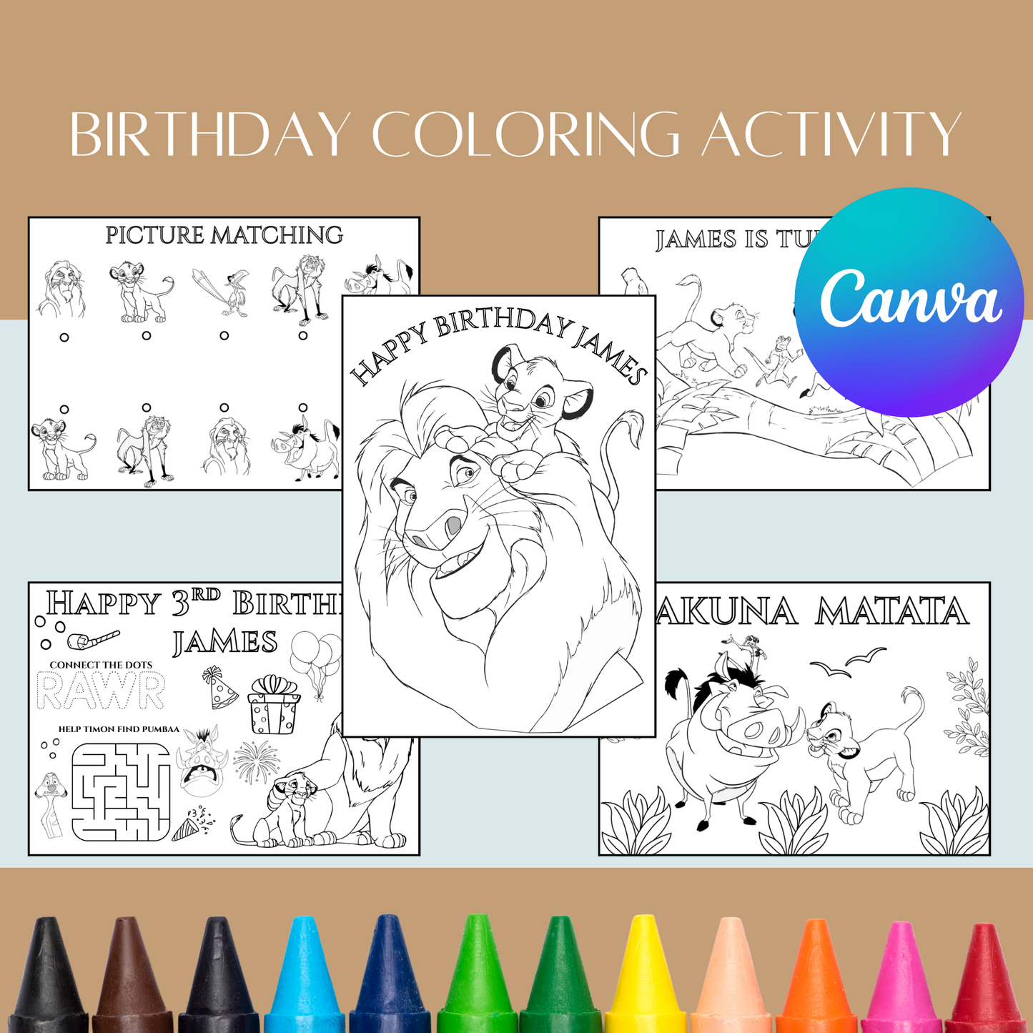 Editable Lion King Birthday Coloring Activity
