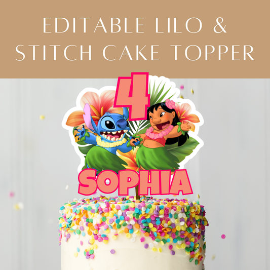 Editable Lilo & Stitch Cake Topper – Digital Download