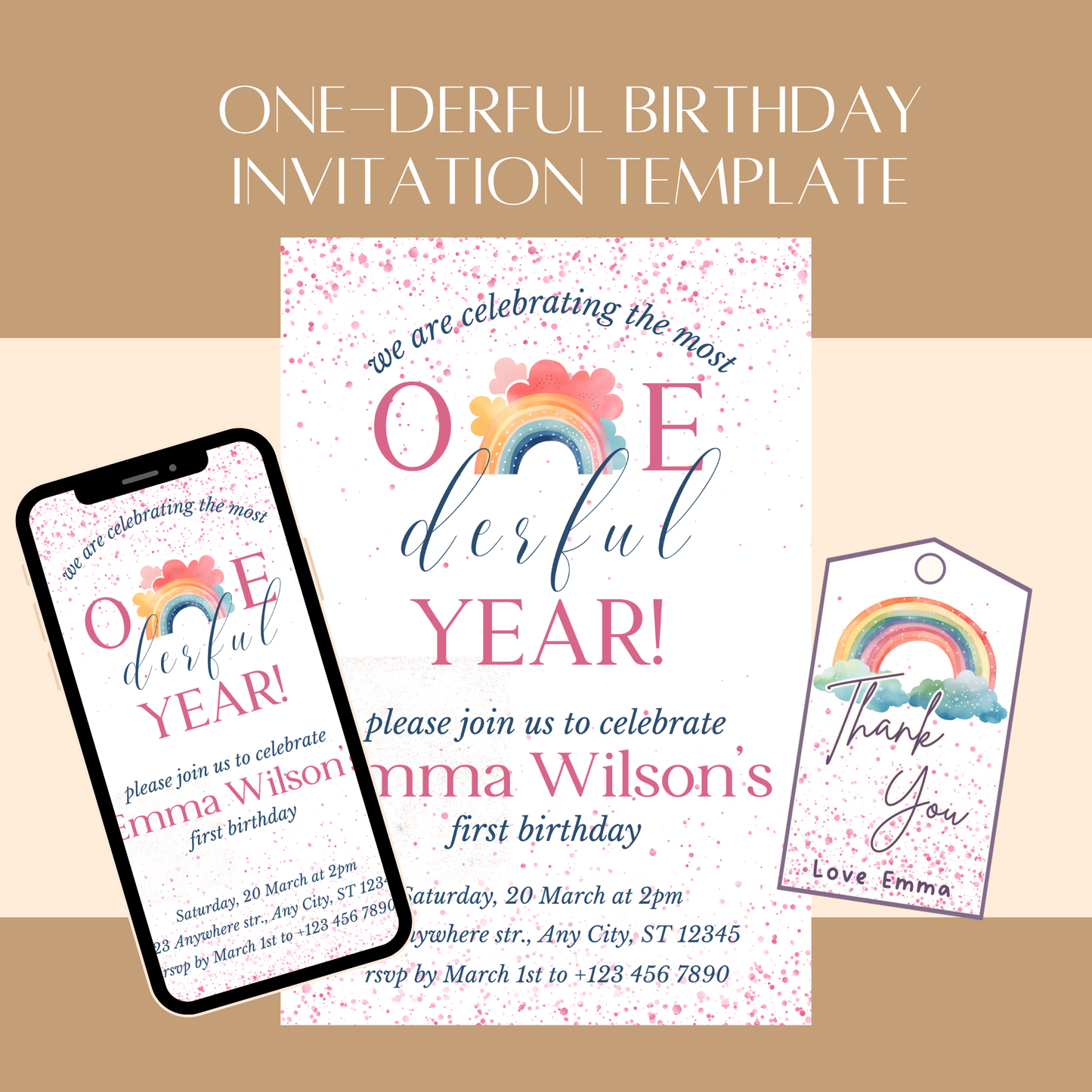 “One-derful” First Birthday Invitation Template