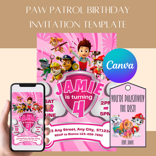 Pink Paw Patrol Birthday Invitation Template
