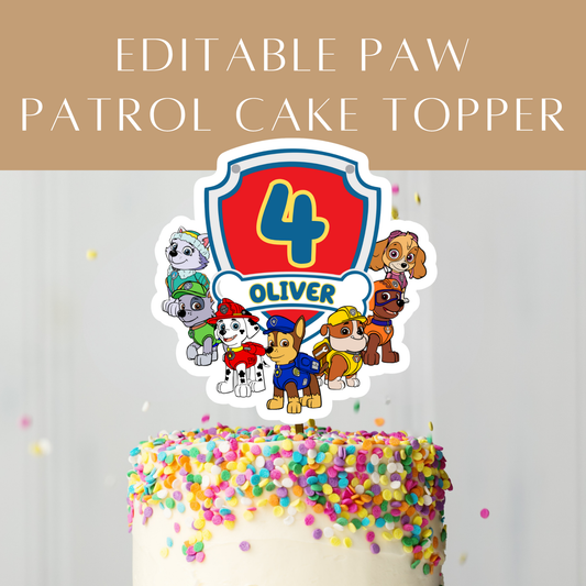 Editable Paw Patrol Cake Topper