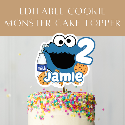 Editable Cookie Monster Cake Topper – Digital Download