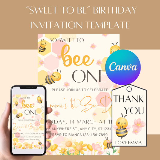 "Sweet to Bee" Themed Birthday Invitation Template