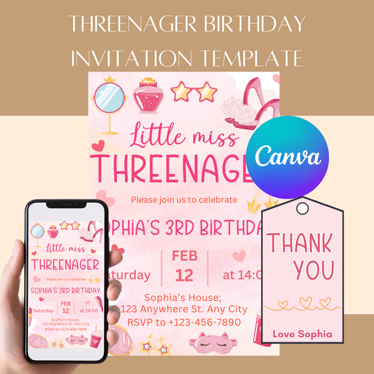 "Threenager" Birthday Invitation Template