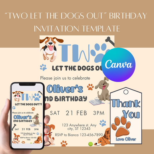"TWO Let the Dogs Out!?" Birthday Invitation