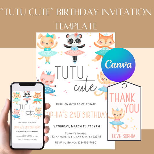 “Tutu Cute” Ballerina-Themed Birthday Invitation