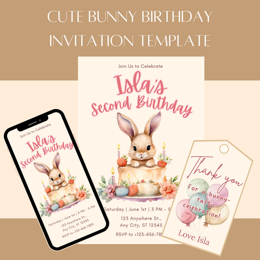 Bunny-Themed Birthday Invitation Template