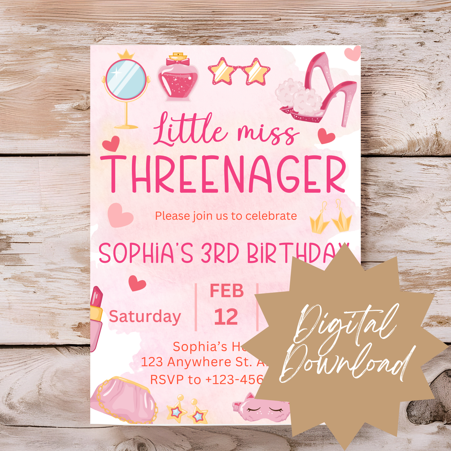 "Threenager" Birthday Invitation Template