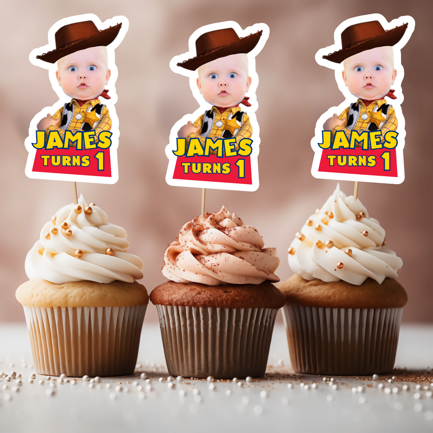 Custom Face Woody Cupcake Topper – Yeehaw! It’s Party Time!