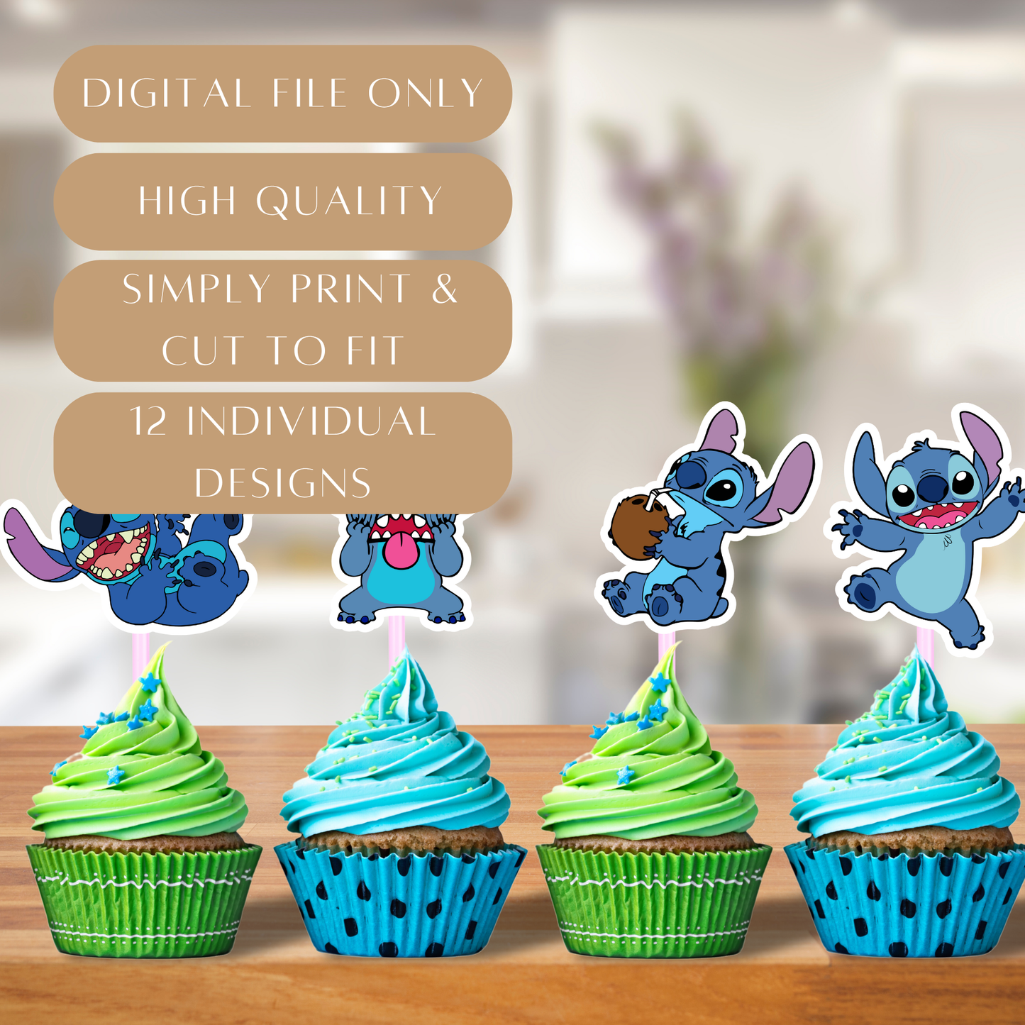Printable Stitch Cupcake Toppers – Digital Download