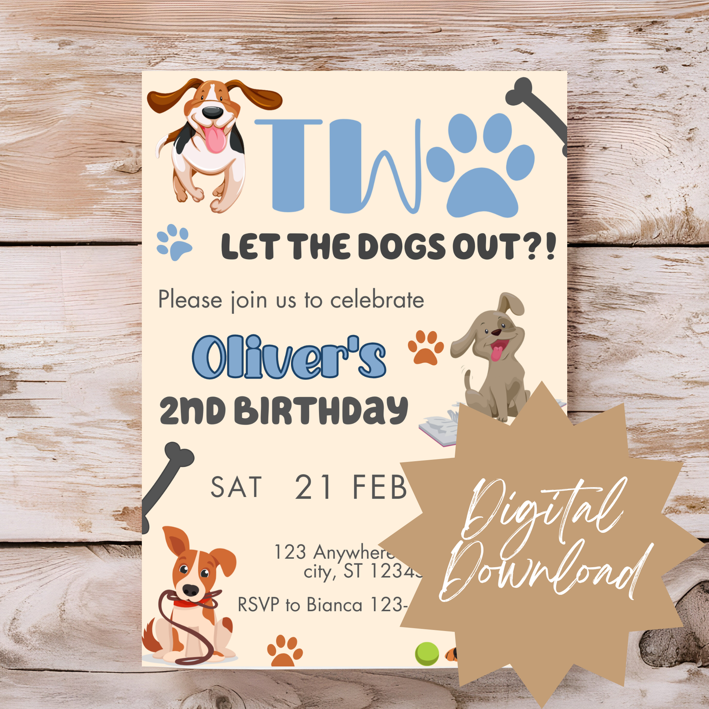 "TWO Let the Dogs Out!?" Birthday Invitation