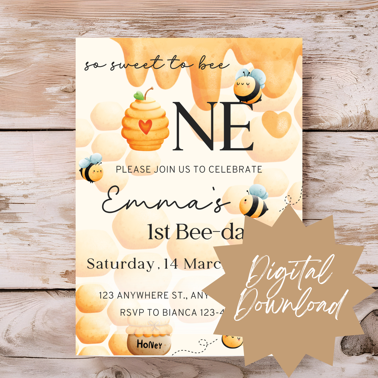 "Sweet to Bee" Birthday Invitation Template