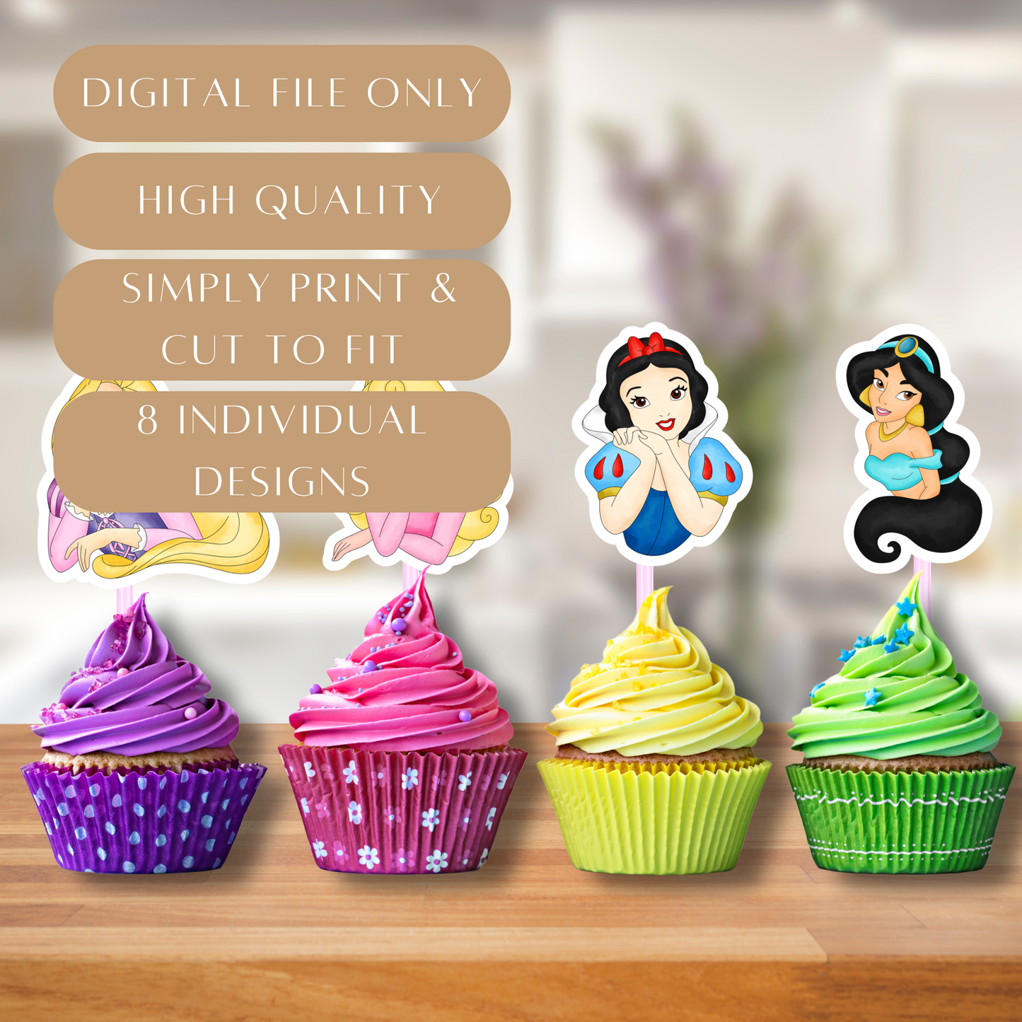 Printable Disney Princess Cupcake Toppers โ Digital Download