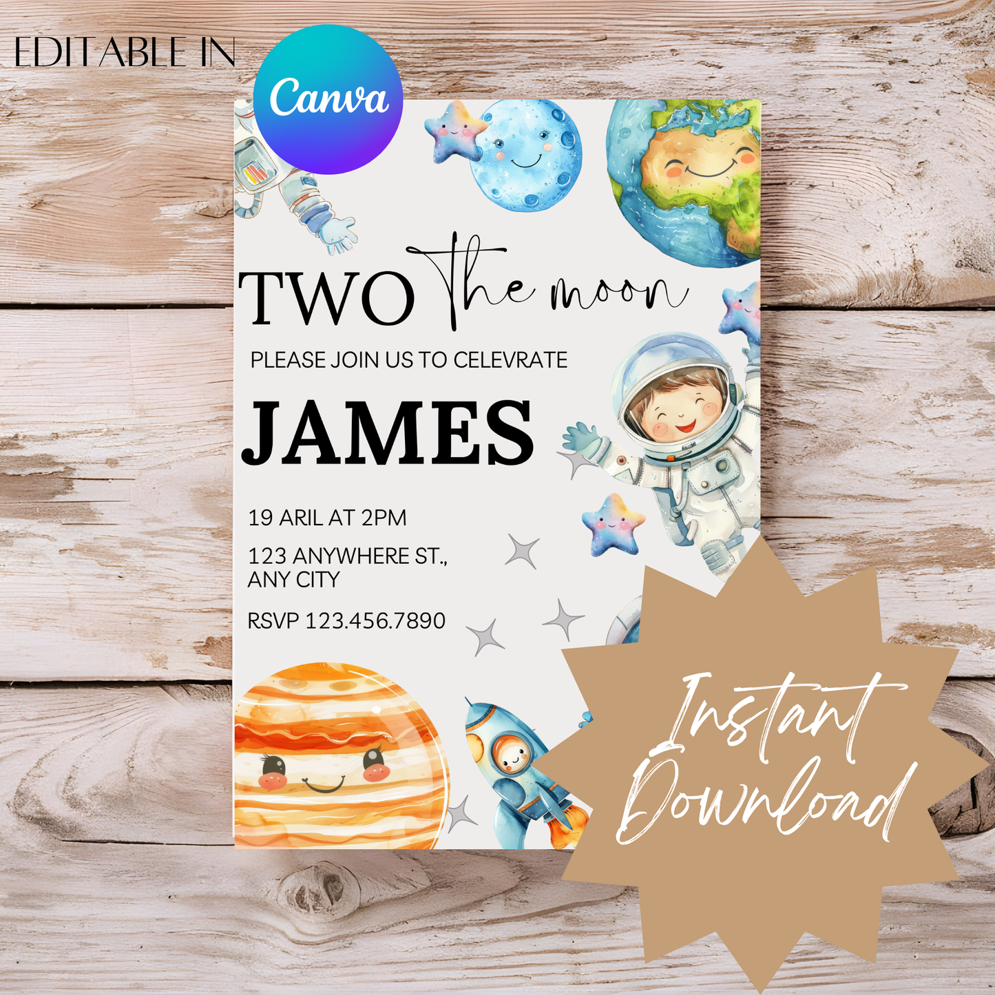 Astronaut-Themed Birthday Invitation Template