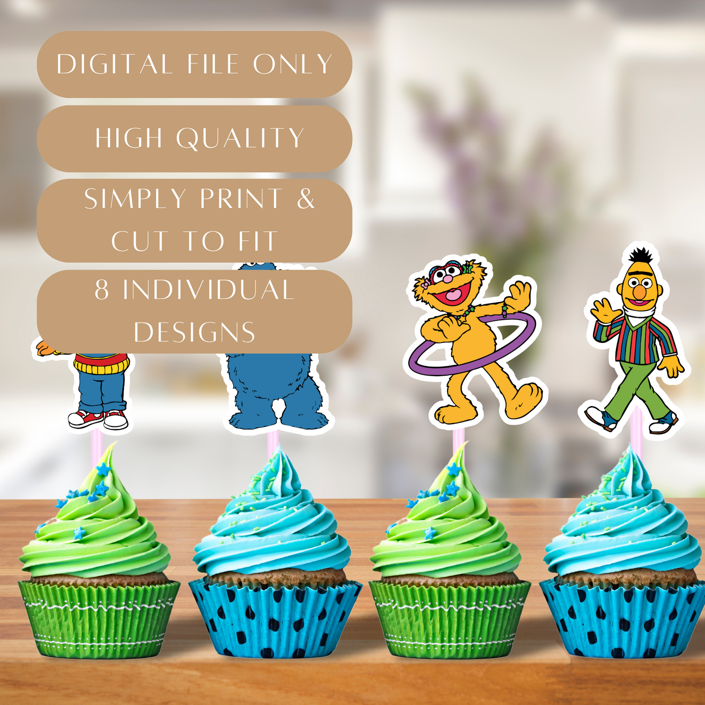 Printable Takalani Sesame Cupcake Toppers – Digital Download