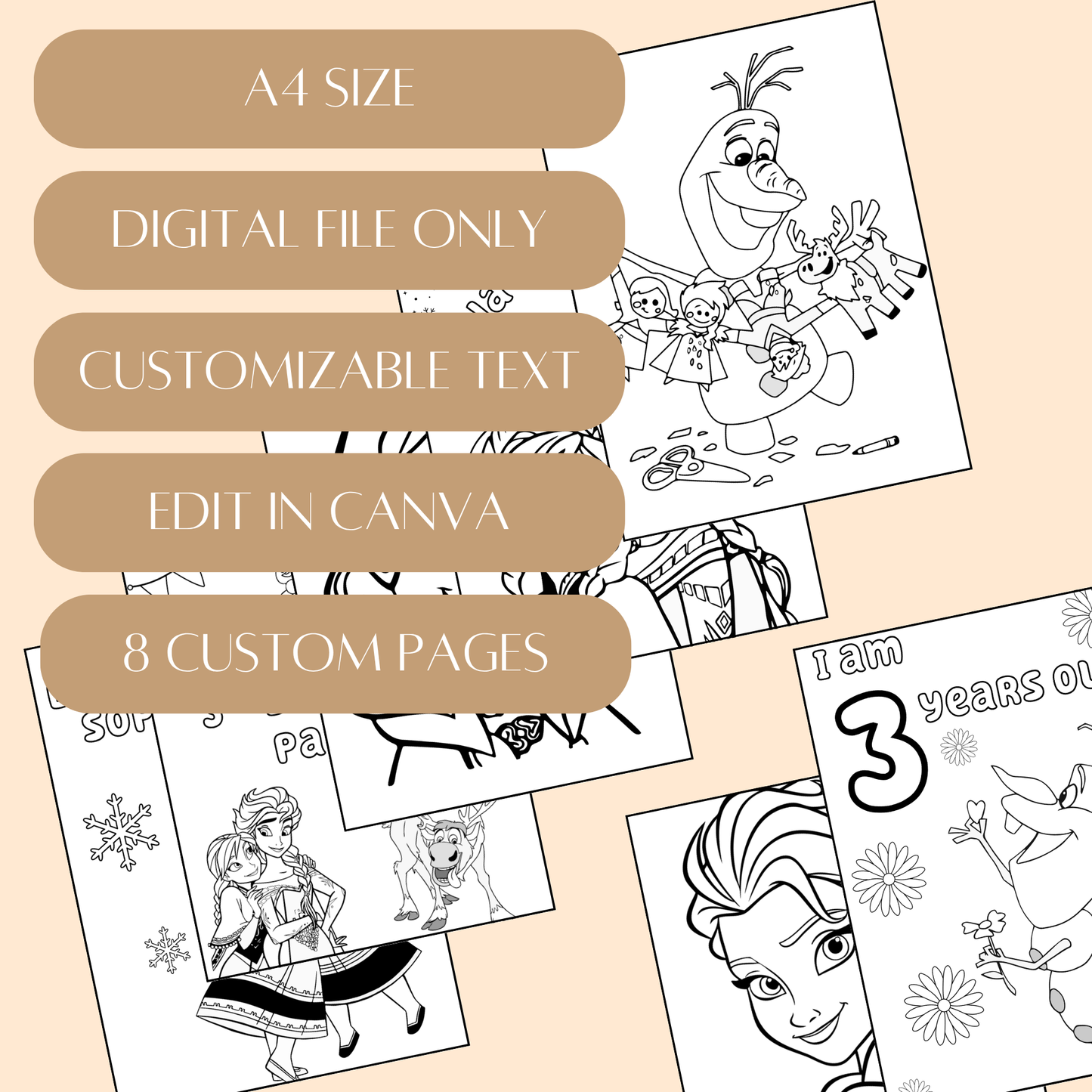 Editable Frozen Birthday Coloring Activity – Digital Download