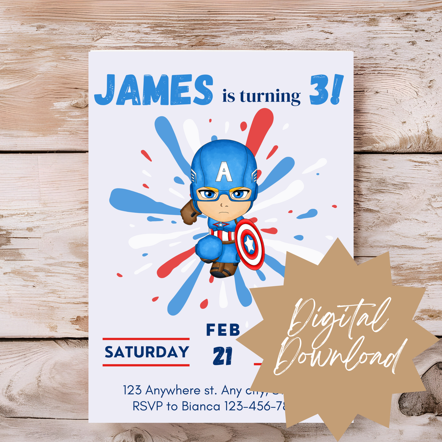Captain America-Themed Birthday Invitation