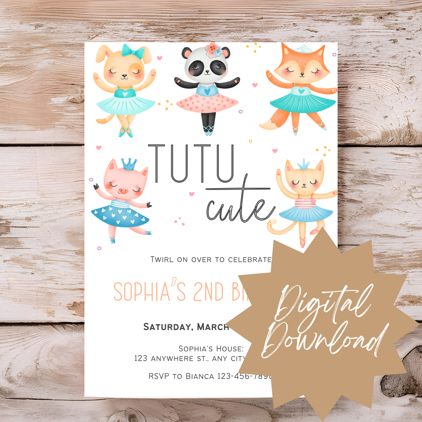 “Tutu Cute” Ballerina-Themed Birthday Invitation
