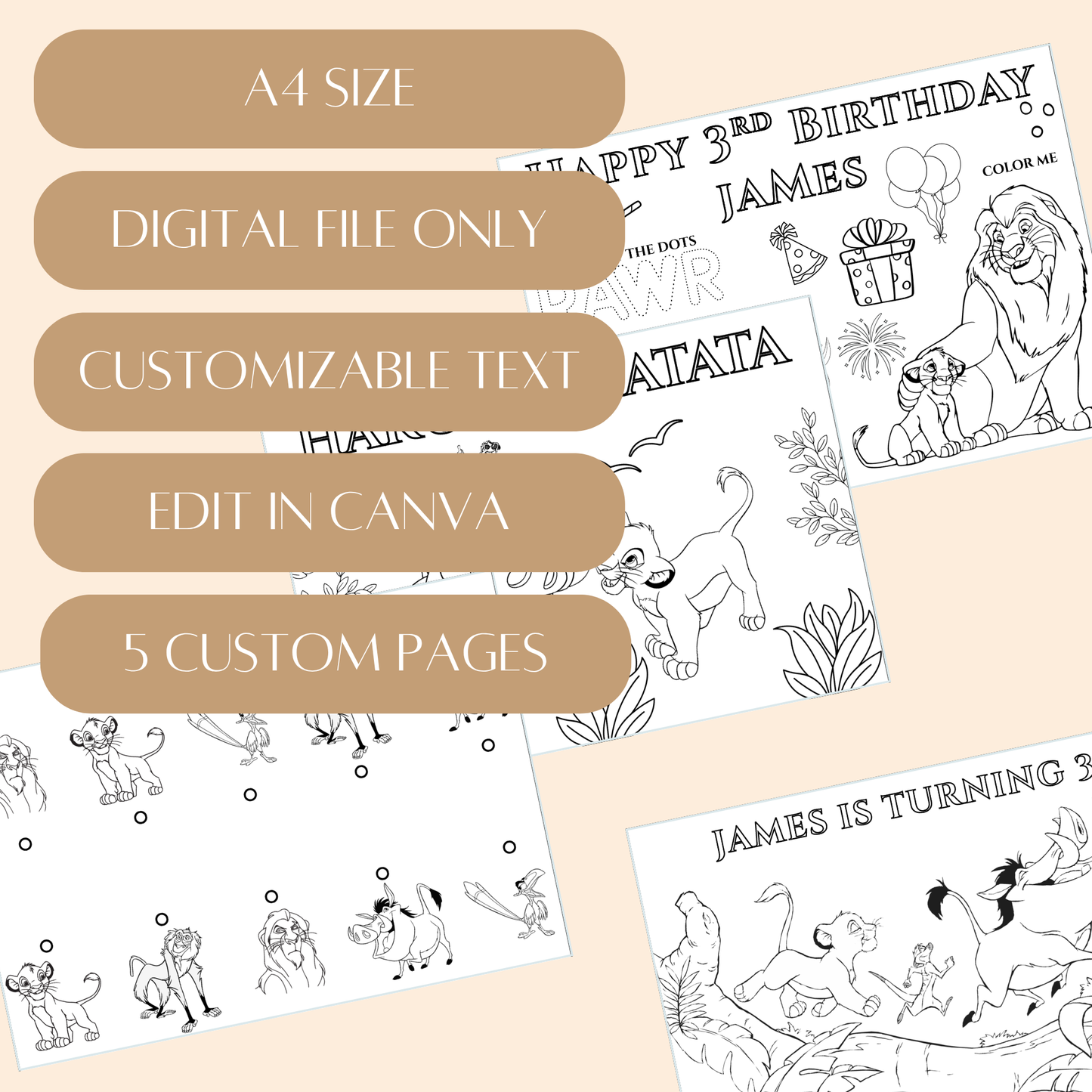 Editable Lion King Birthday Coloring Activity