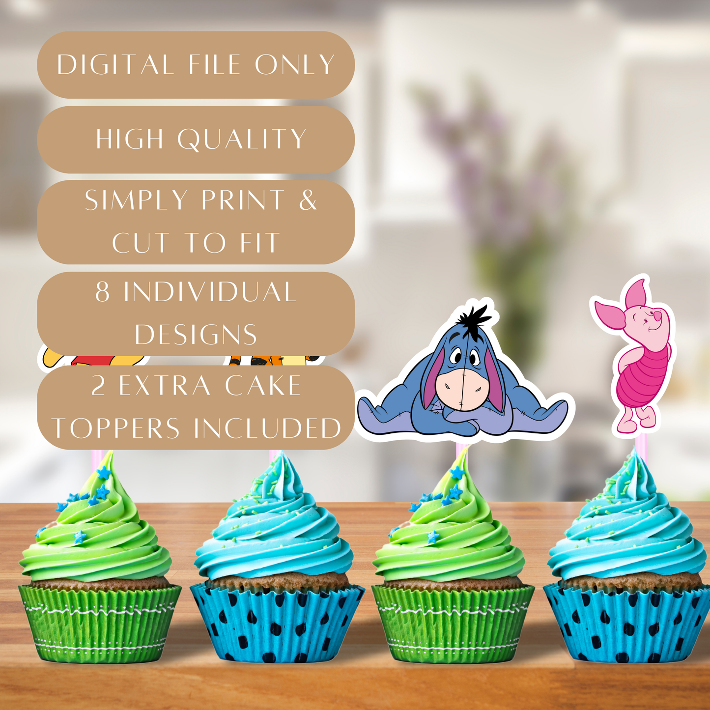 Printable Winnie the Pooh Cupcake Toppers – Digital Download