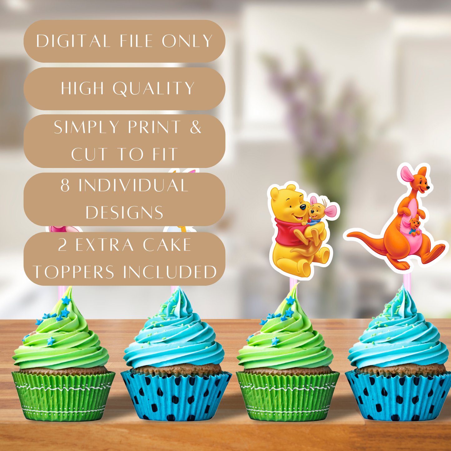Printable Winnie the Pooh Cupcake Toppers – Digital Download