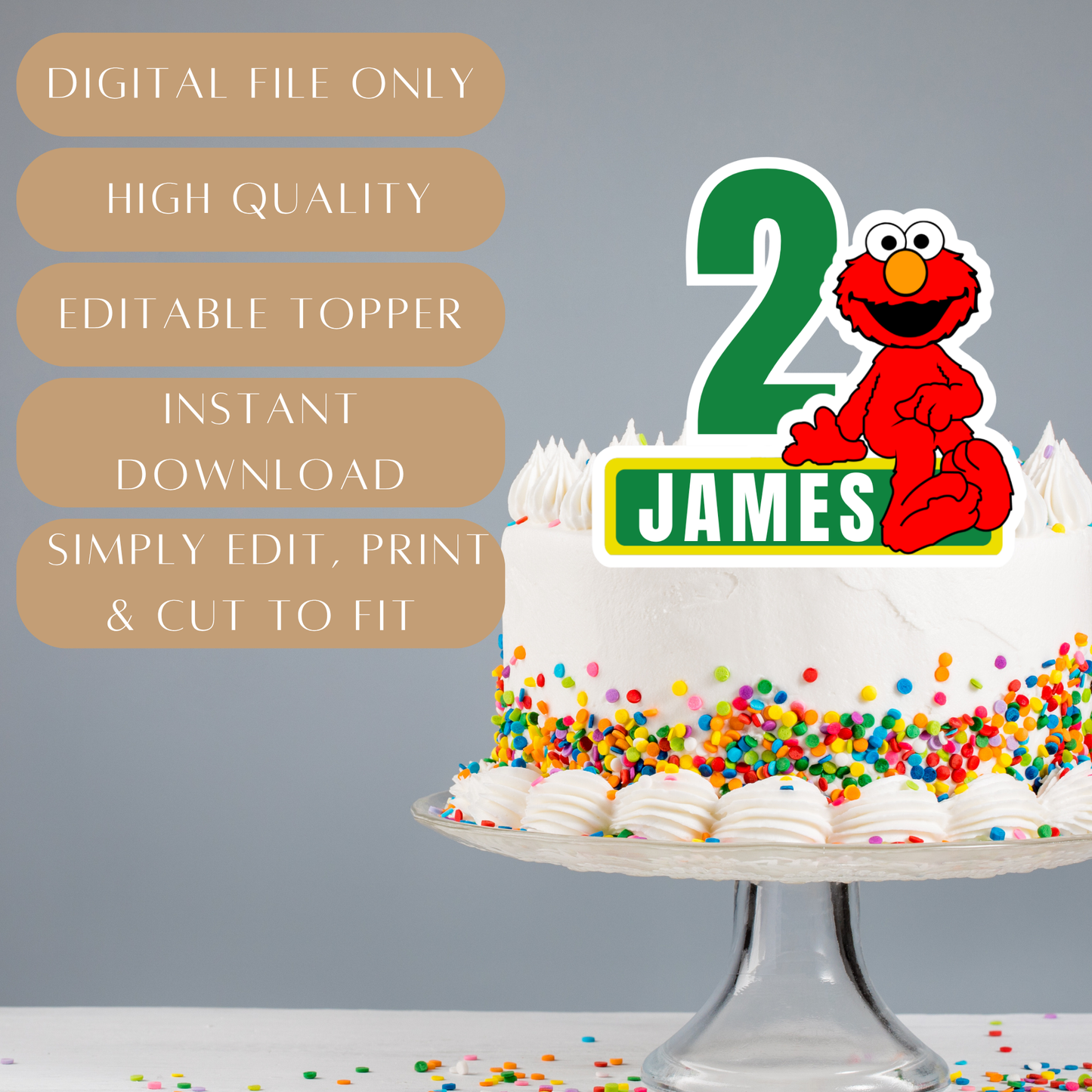 Editable Elmo Cake Topper – Digital Download