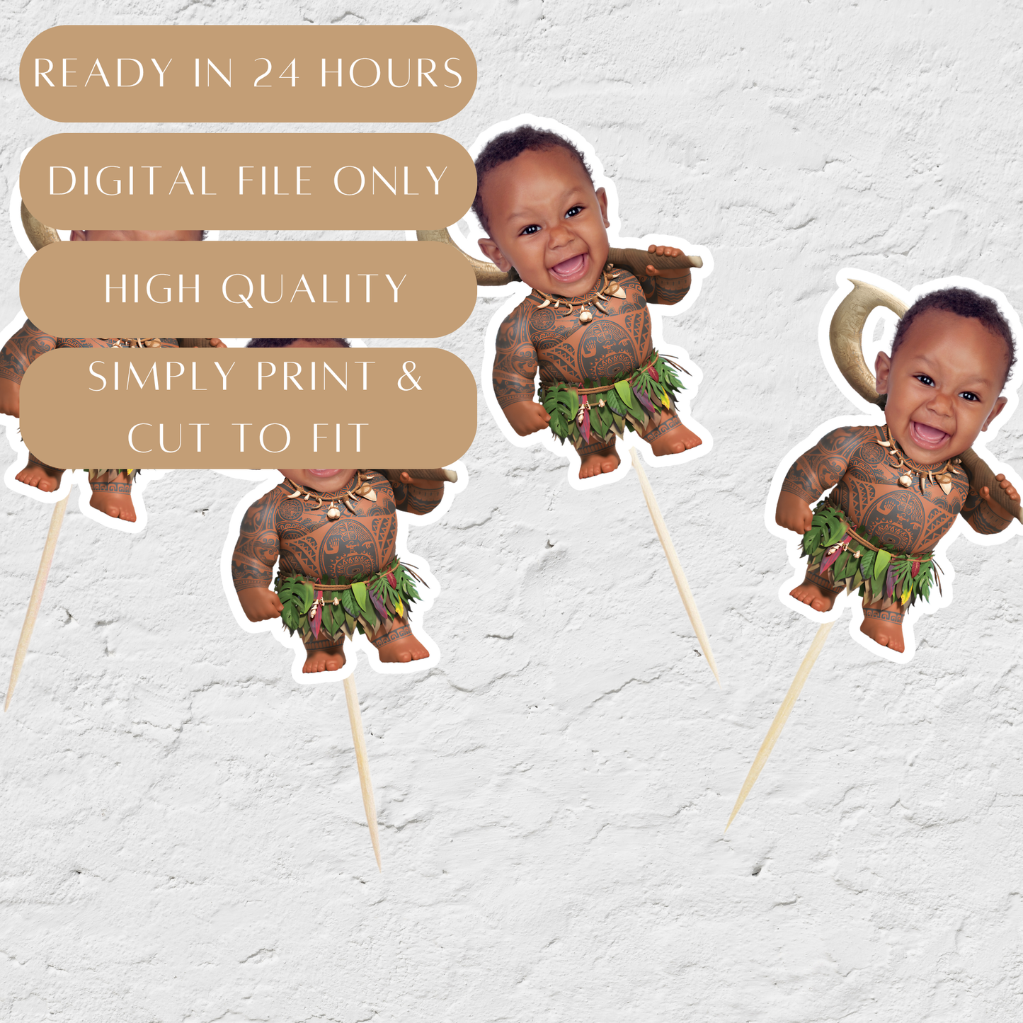 Custom Face Maui Cupcake Topper