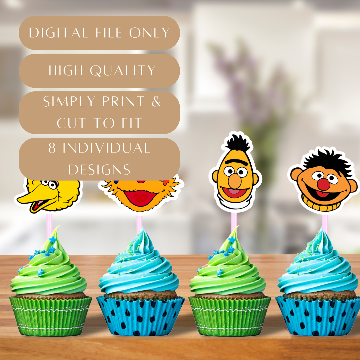Printable Sesame Street Cupcake Toppers – Digital Download