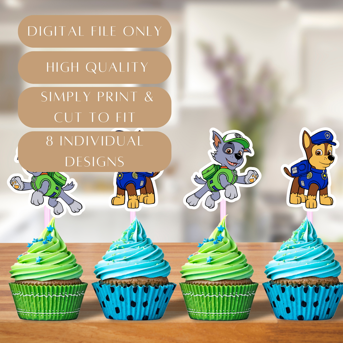 Printable Puppy Patrol Cupcake Toppers