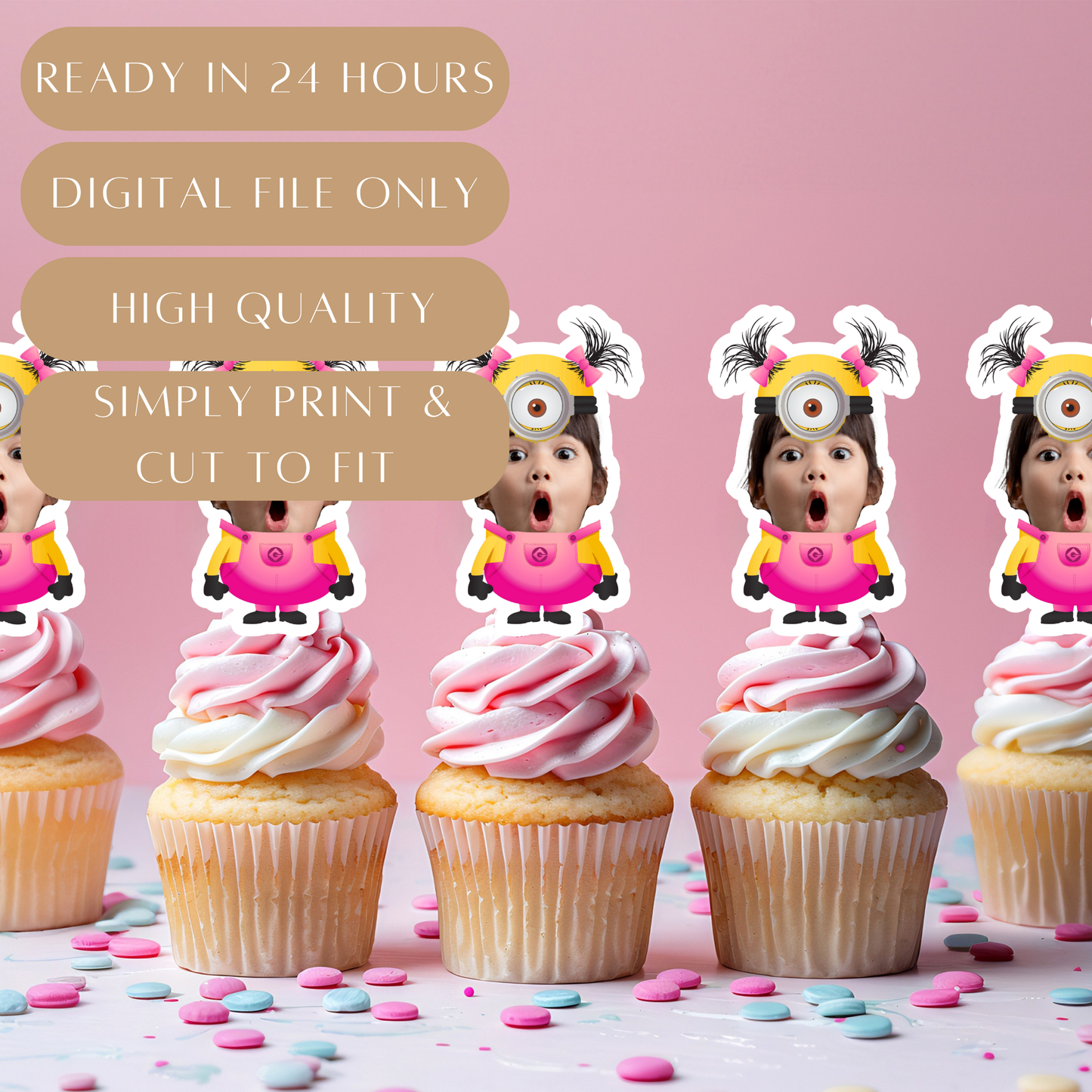 Custom Face Minions Cupcake Topper