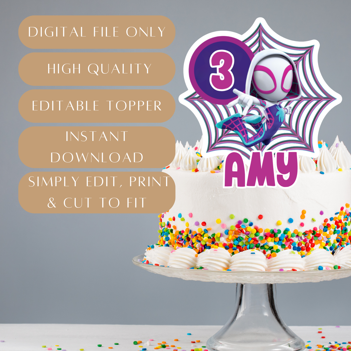Editable Ghost-Spider Cake Topper – Digital Download