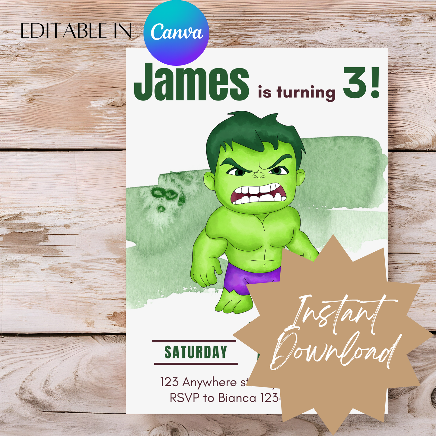 Hulk-Themed Birthday Invitation