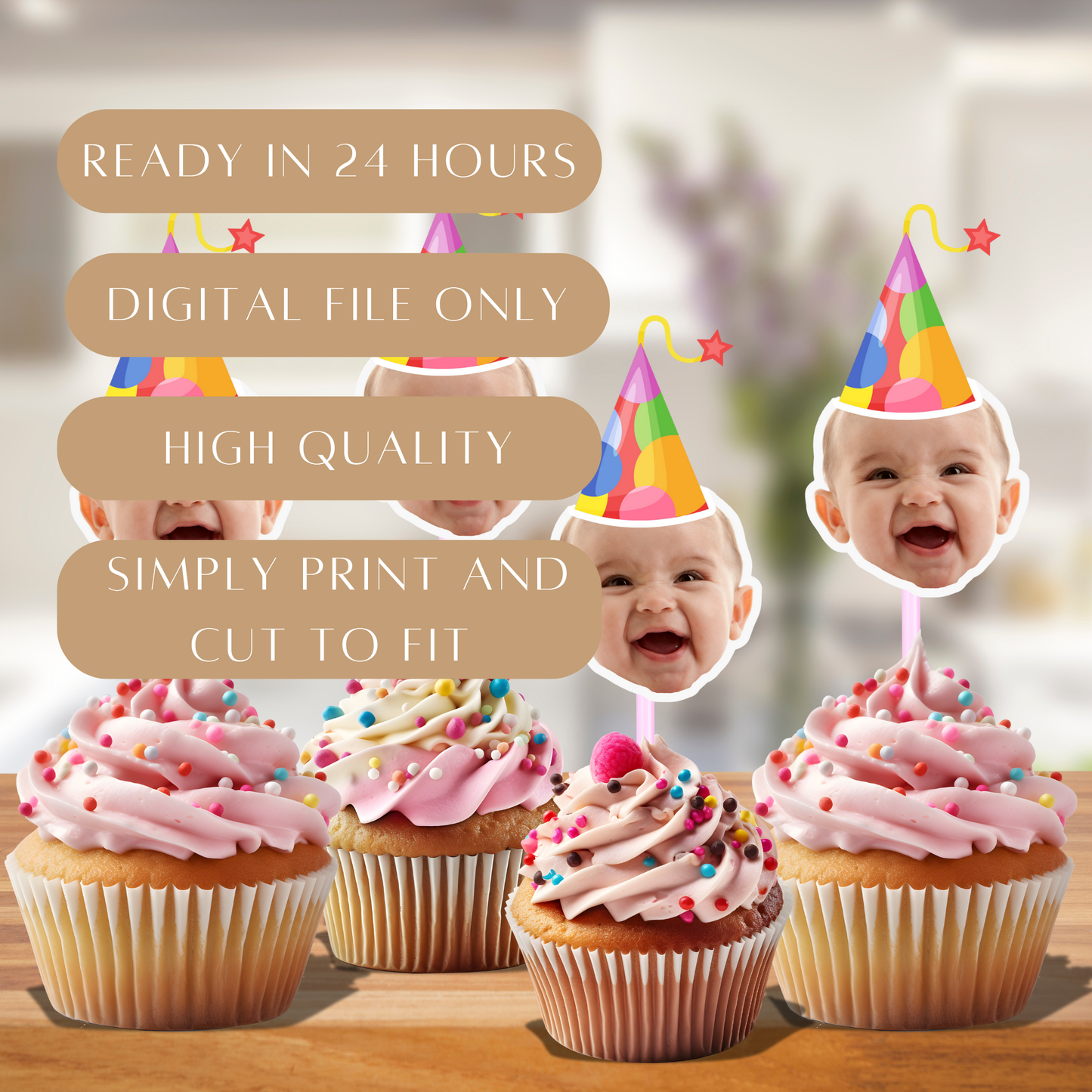 Custom Face Cupcake Topper – Personalized & Printable Party Fun!