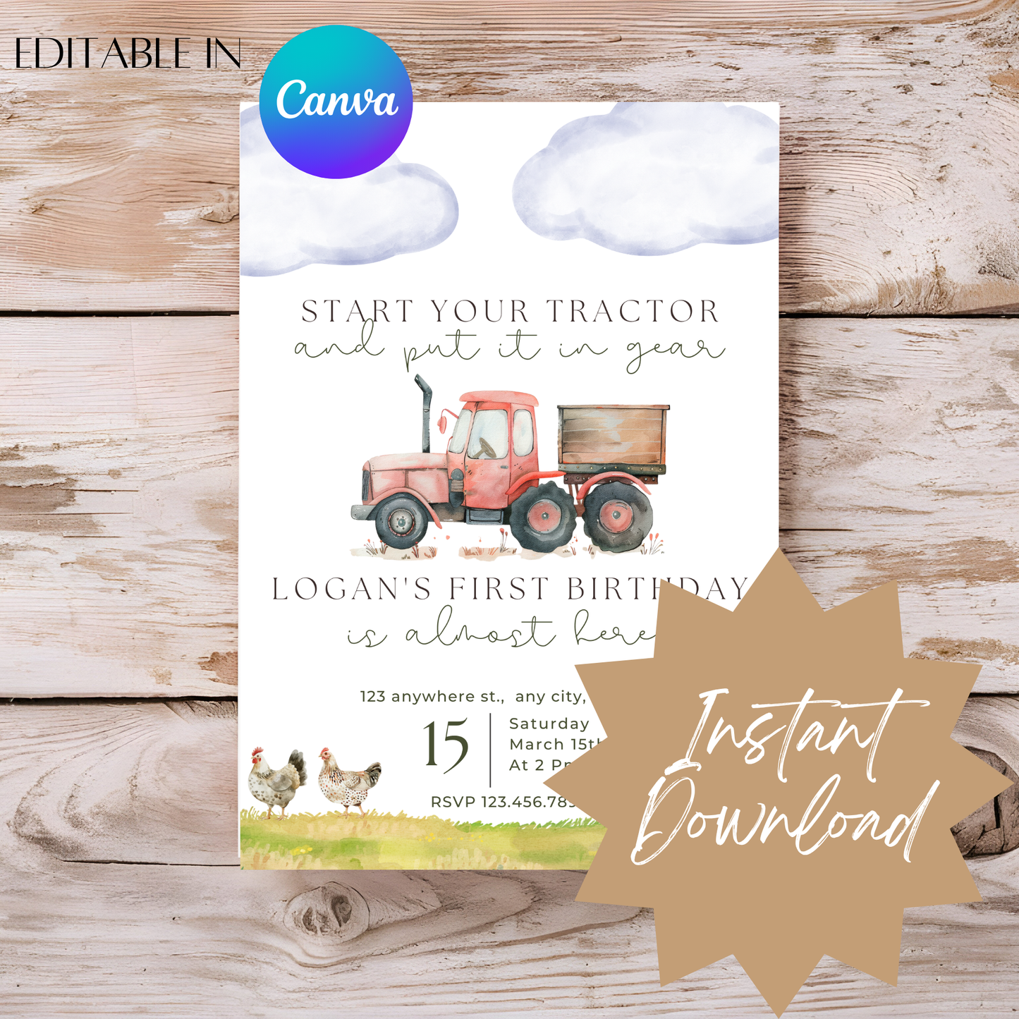 Farm-Themed Birthday Invitation Template
