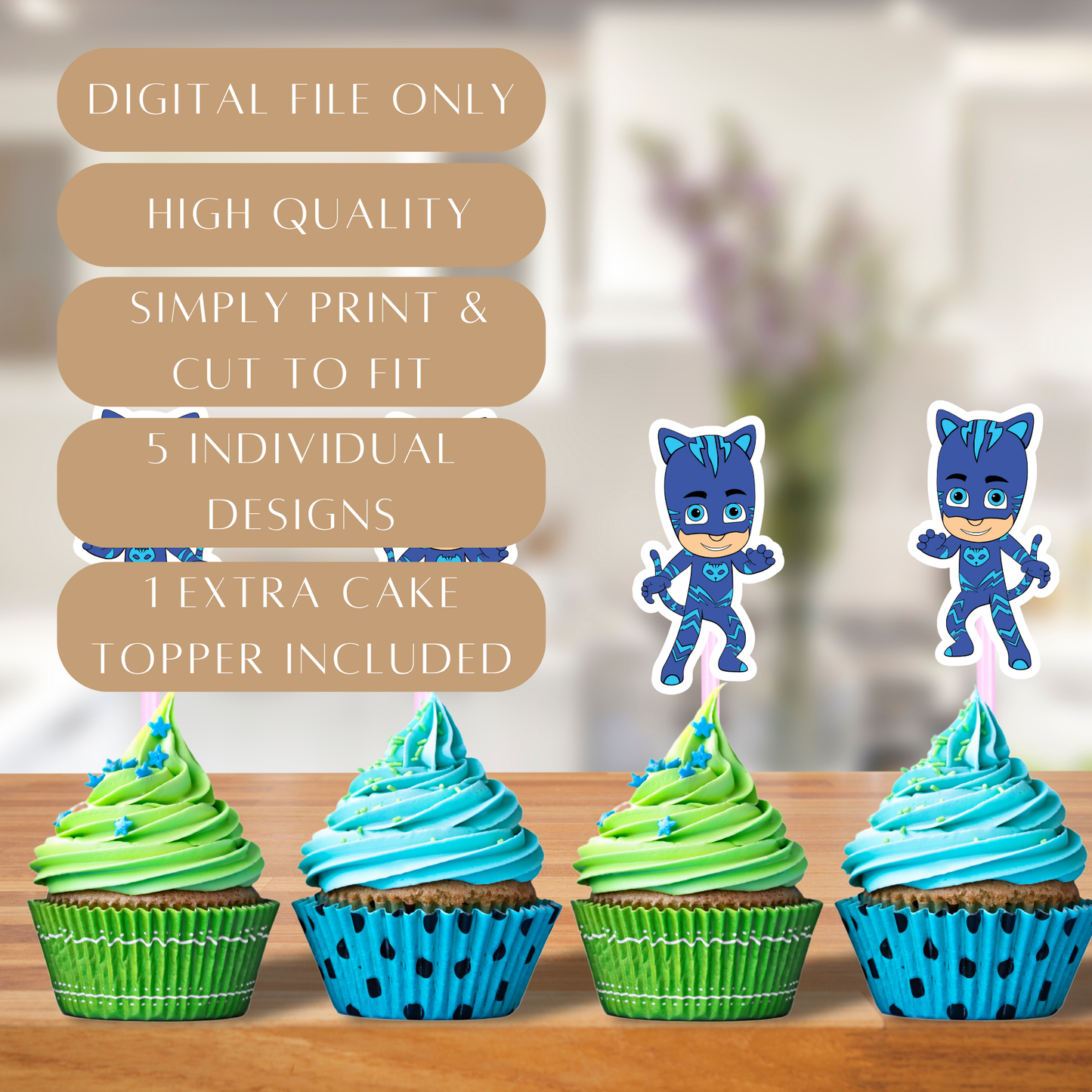 Printable PJ Masks Cupcake Toppers