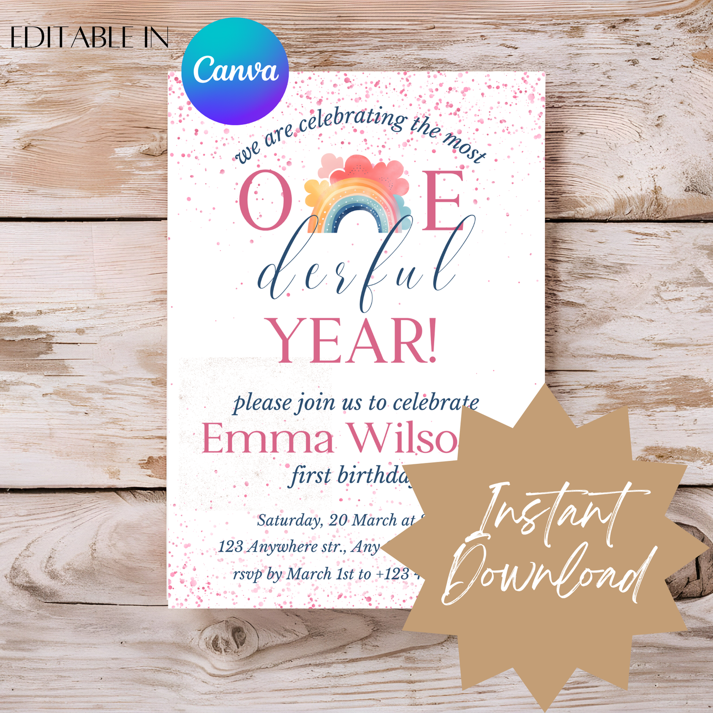 “One-derful” First Birthday Invitation Template