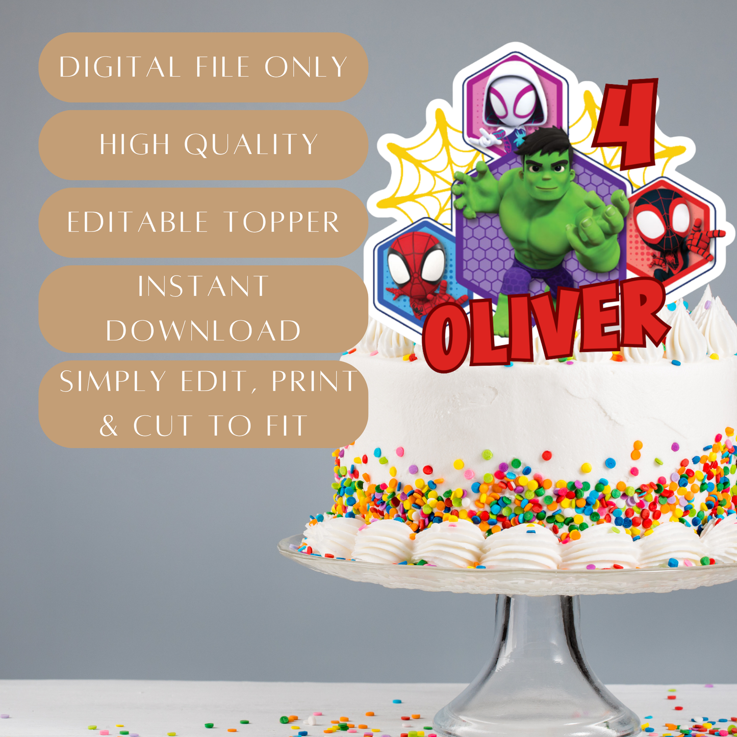 Editable Spidey and His Amazing Friends Cake Topper