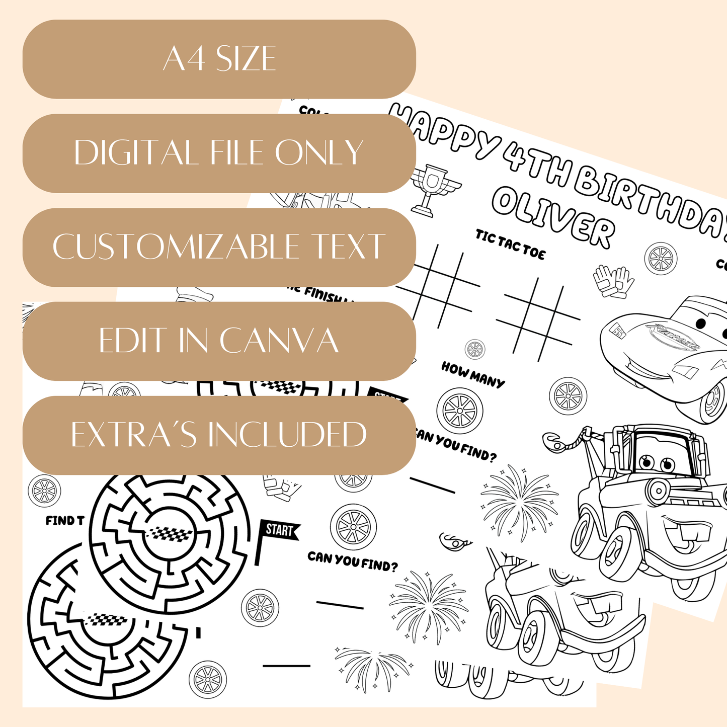 Editable Cars Theme Birthday Activity