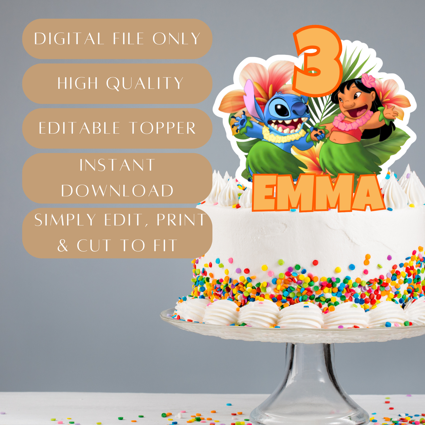 Editable Lilo & Stitch Cake Topper – Digital Download