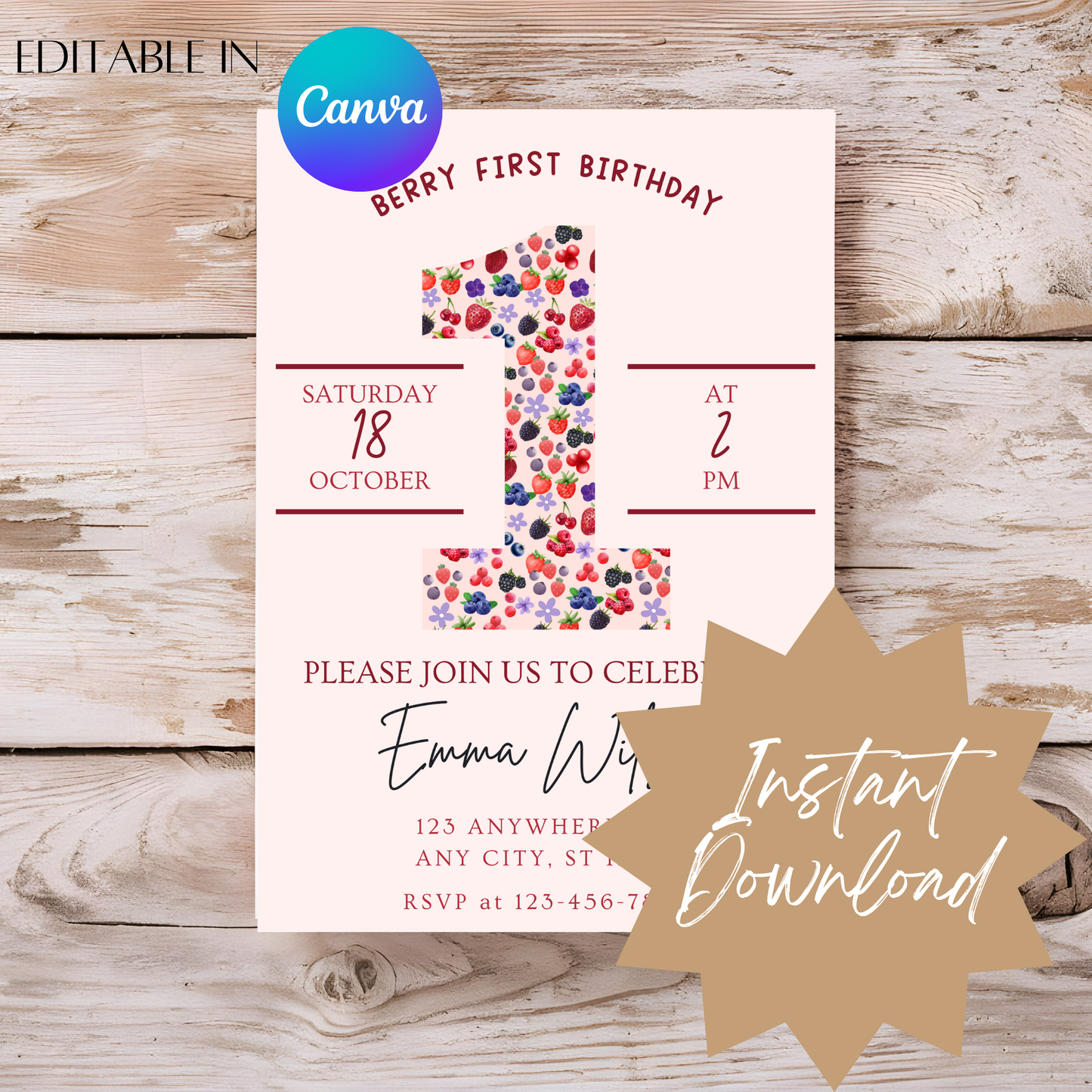 “Berry First” Birthday Invitation