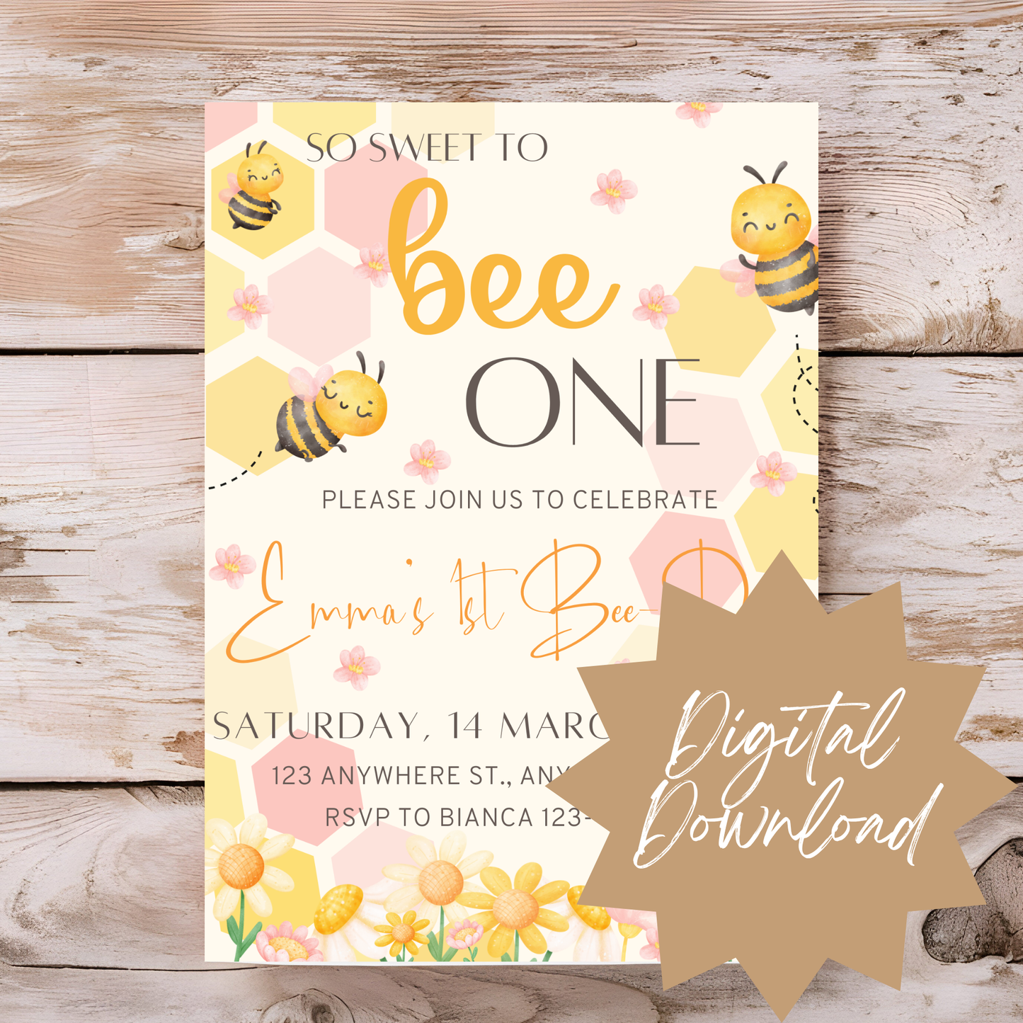 "Sweet to Bee" Themed Birthday Invitation Template