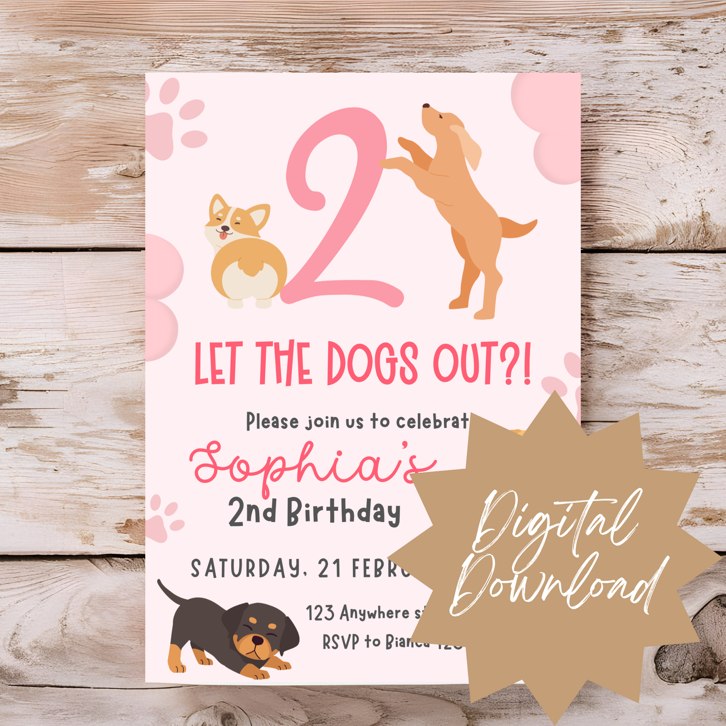 "TWO Let the Dogs Out?!" Birthday Invitation