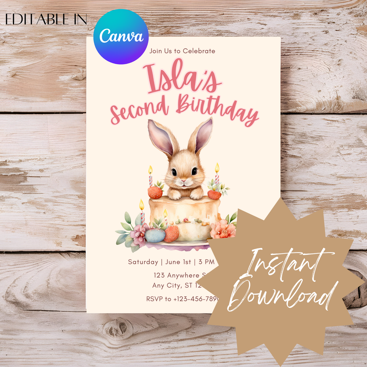 Bunny-Themed Birthday Invitation Template