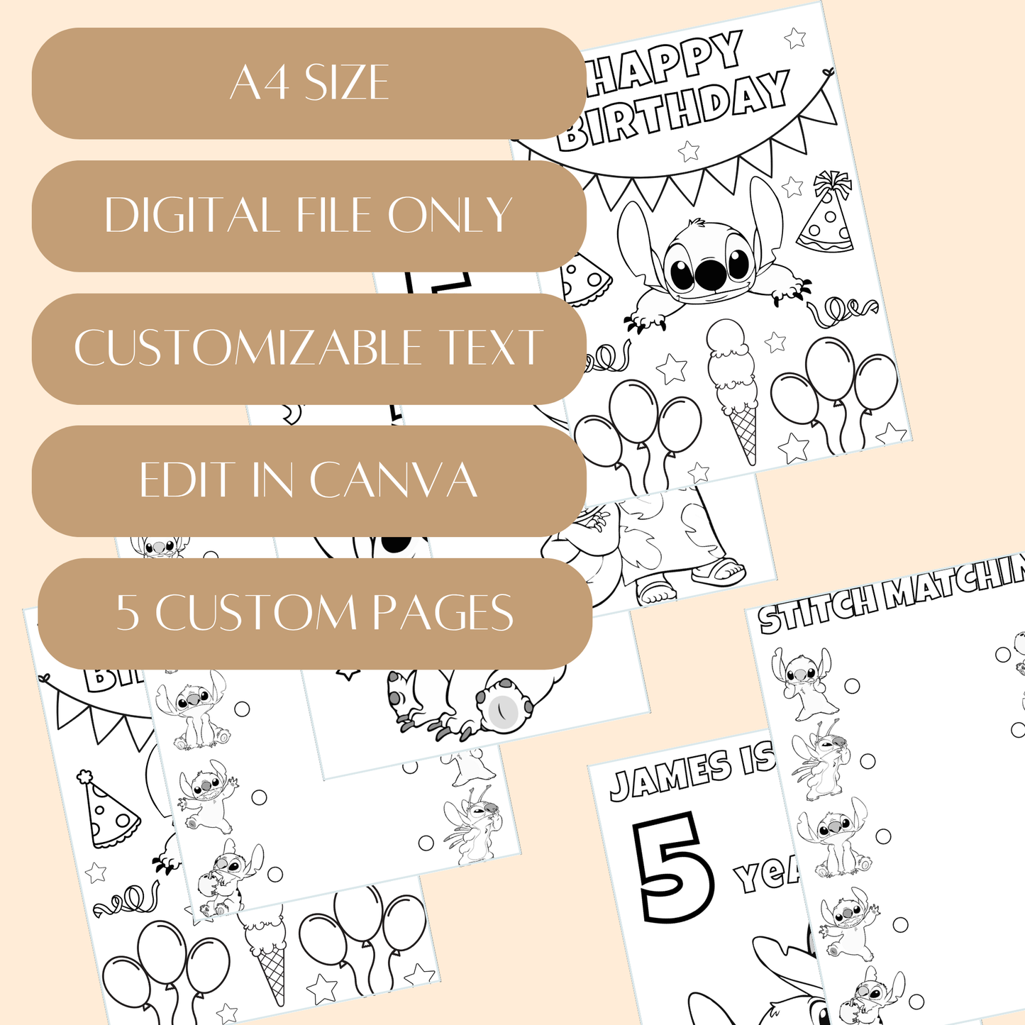 Printable Lilo & Stitch Birthday Coloring Activity – Editable Template – Digital Download
