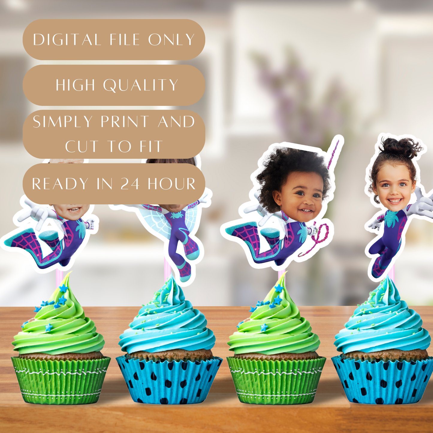 Custom Face Ghost Spider Cupcake Toppers