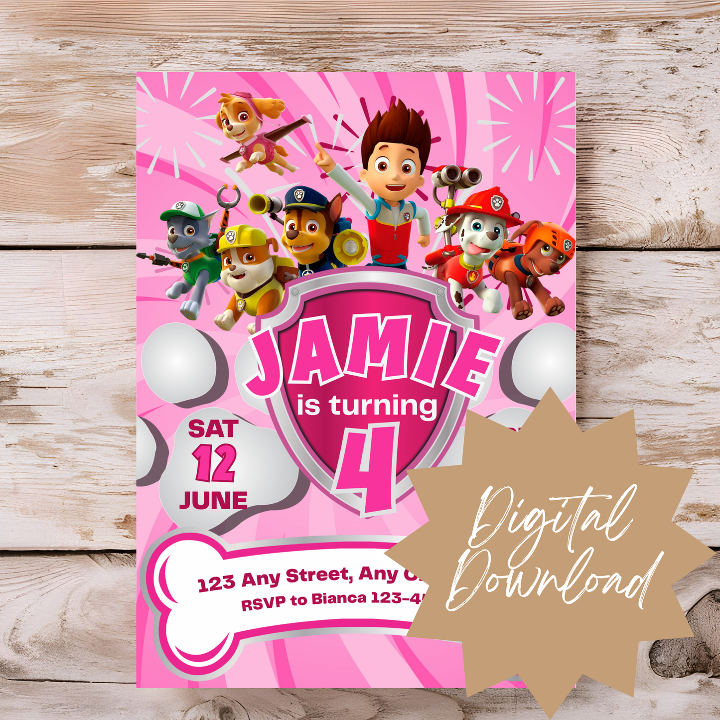 Pink Paw Patrol Birthday Invitation Template