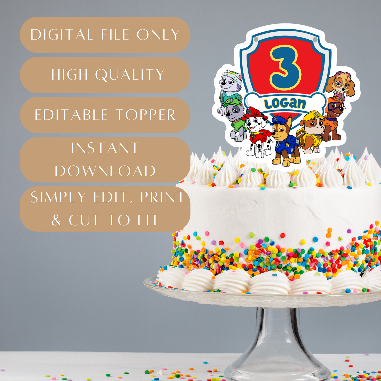 Editable Paw Patrol Cake Topper
