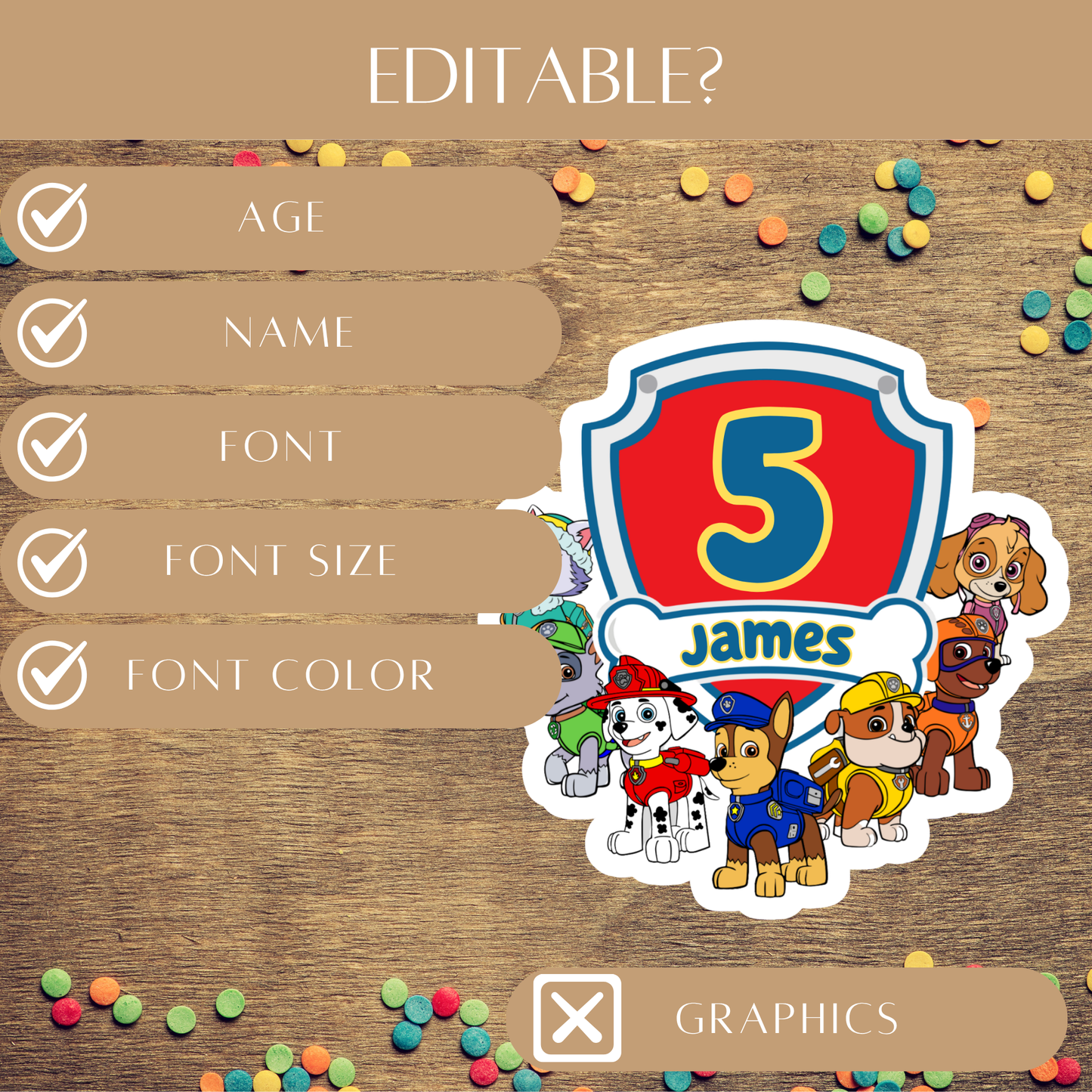 Editable Paw Patrol Cake Topper
